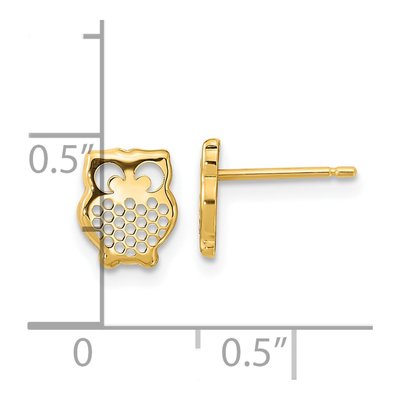 14K Yellow Gold Textured Owl Stud Earrings – view 4