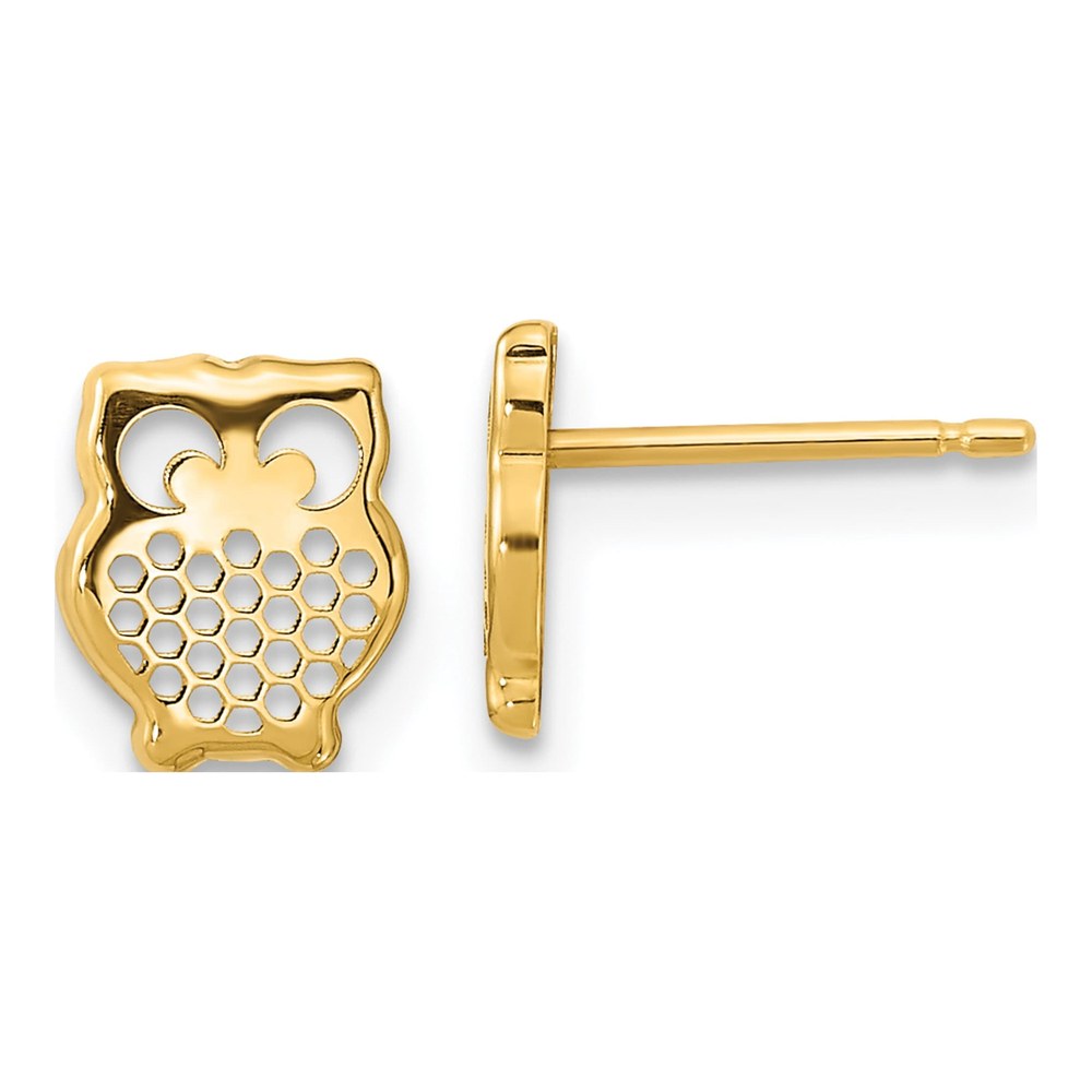 14K Yellow Gold Textured Owl Stud Earrings