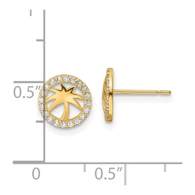14K Yellow Gold Round CZ Palm Tree Circle Stud Earrings – view 5