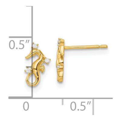 14K Yellow Gold Round CZ Mini Seahorse Stud Earrings – view 5