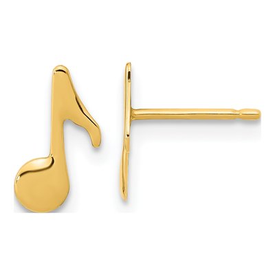 14K Yellow Gold Music Note Stud Earrings