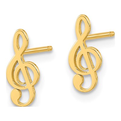 14K Yellow Gold Treble Clef Stud Earrings – view 2