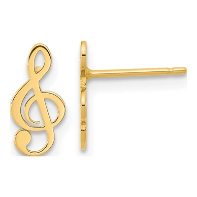 14K Yellow Gold Treble Clef Stud Earrings