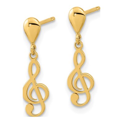 14K Yellow Gold Treble Clef Dangle Earrings – view 2