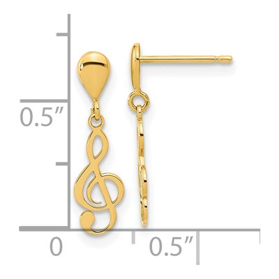 14K Yellow Gold Treble Clef Dangle Earrings – view 4