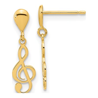 14K Yellow Gold Treble Clef Dangle Earrings