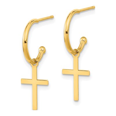 14K Yellow Gold 24mm Cross C- Hoop Earrings – view 2
