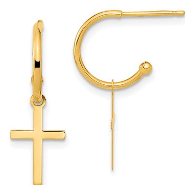 14K Yellow Gold 24mm Cross C- Hoop Earrings