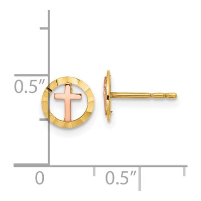 14K Two-Tone Gold Circle Cross Stud Earrings – view 4