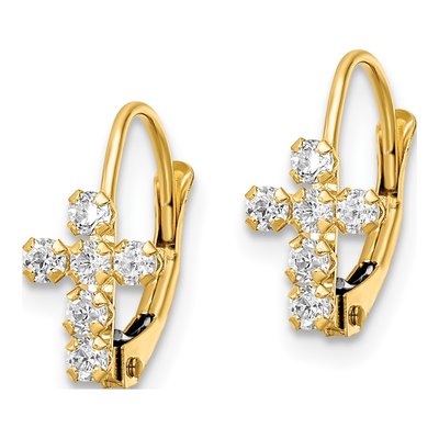 14K Yellow Gold CZ Cross Leverback Earrings – view 3