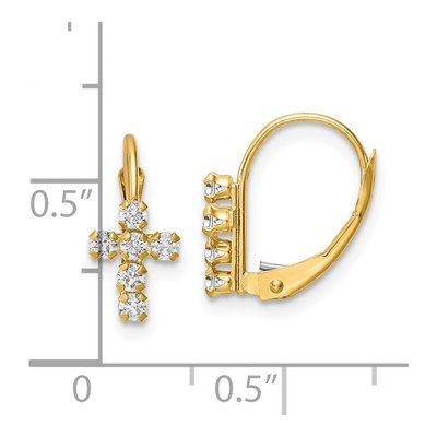 14K Yellow Gold CZ Cross Leverback Earrings – view 5