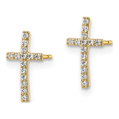 14K Yellow Gold Round CZ Cross Stud Earrings – view 3