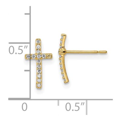 14K Yellow Gold Round CZ Cross Stud Earrings – view 5