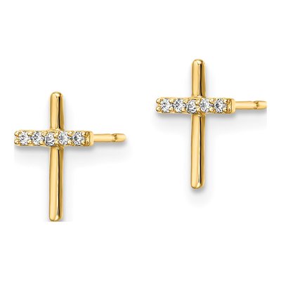 14K Yellow Gold Round CZ Cross Stud Earrings – view 3