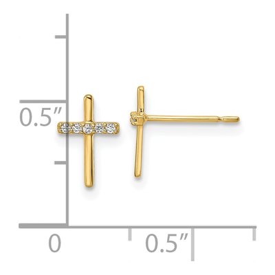 14K Yellow Gold Round CZ Cross Stud Earrings – view 5