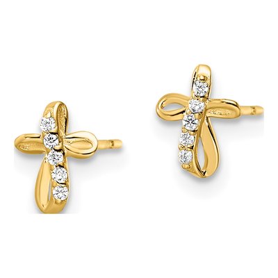 14K Yellow Gold Round CZ Mini Cross Stud Earrings – view 3