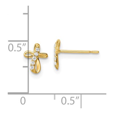 14K Yellow Gold Round CZ Mini Cross Stud Earrings – view 5