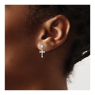 14K White Gold Cross Dangle Earrings – view 3