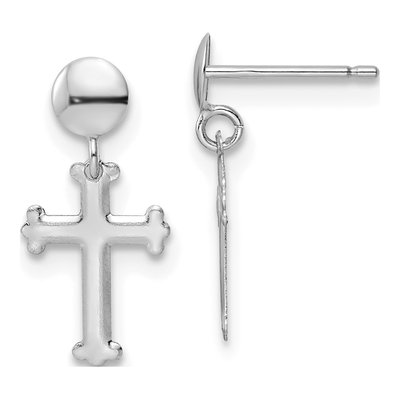 14K White Gold Cross Dangle Earrings