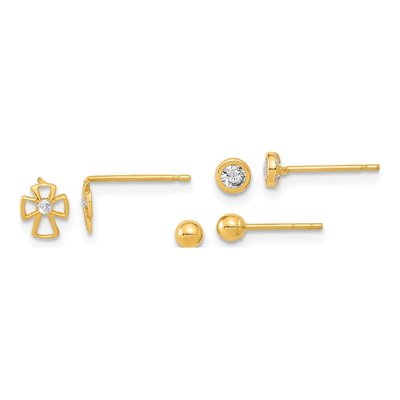 14K Yellow Gold Round CZ Ball Stud Earrings