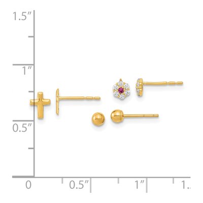 14K Yellow Gold Round CZ 3-Pair Ball Stud Earrings – view 3