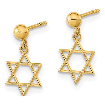 14K Yellow Gold Star of David Dangle Earrings – view 2