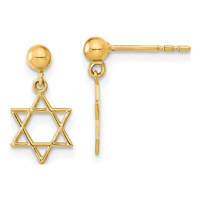 14K Yellow Gold Star of David Dangle Earrings