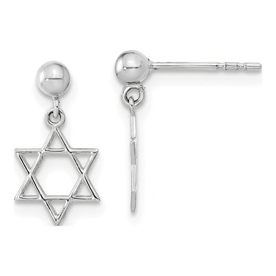 14K White Gold Star of David Dangle Earrings
