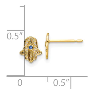 14K Yellow Gold Blue Glass Mini Hamsa Stud Earrings – view 5