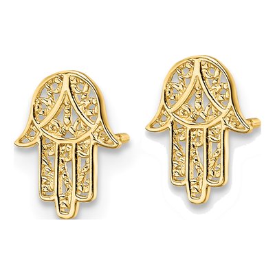 14K Yellow Gold Small Hamsa Stud Earrings – view 3