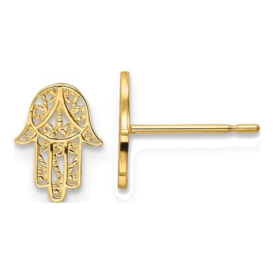 14K Yellow Gold Small Hamsa Stud Earrings