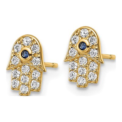 14K Yellow Gold Round CZ Hamsa Stud Earrings – view 3