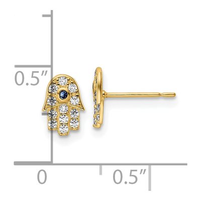 14K Yellow Gold Round CZ Hamsa Stud Earrings – view 5