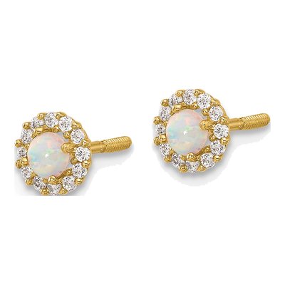 14K Yellow Gold Lab-Created Opal & CZ Halo Stud Earrings – view 2