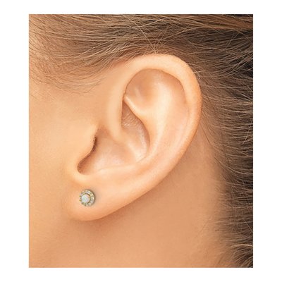 14K Yellow Gold Lab-Created Opal & CZ Halo Stud Earrings – view 3