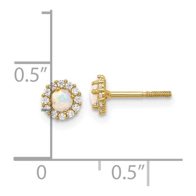 14K Yellow Gold Lab-Created Opal & CZ Halo Stud Earrings – view 4
