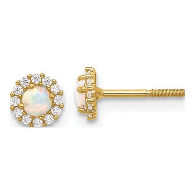 14K Yellow Gold Lab-Created Opal & CZ Halo Stud Earrings