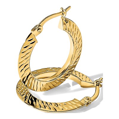 14K Yellow Gold 22mm Diamond-Cut Knife Edge Hoop Earrings – view 5