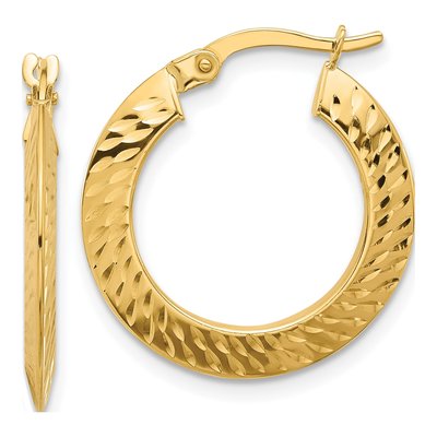 14K Yellow Gold 22mm Diamond-Cut Knife Edge Hoop Earrings