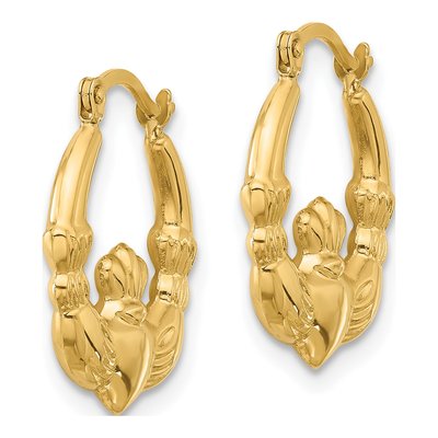 14K Yellow Gold Claddagh Hoop Earrings – view 2