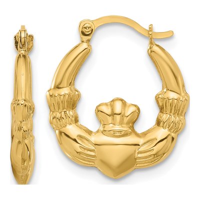14K Yellow Gold Claddagh Hoop Earrings