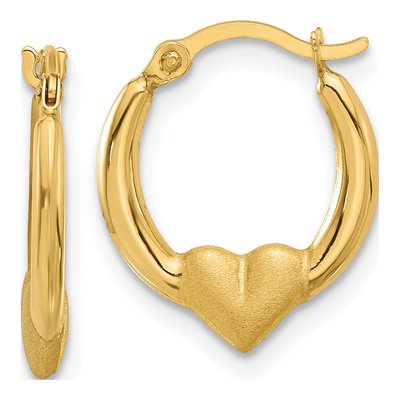 14K Yellow Gold Heart Hoop Earrings