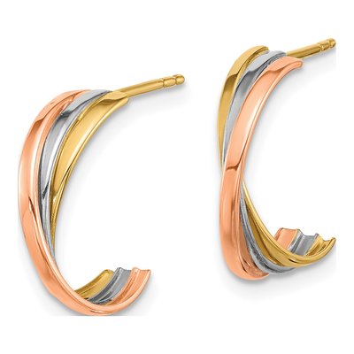 14K Tri-Color Gold 15mm Twisted Hoop Earrings – view 2