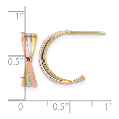 14K Tri-Color Gold 15mm Twisted Hoop Earrings – view 4