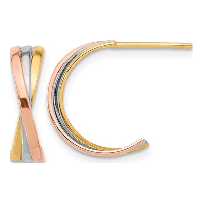 14K Tri-Color Gold 15mm Twisted Hoop Earrings