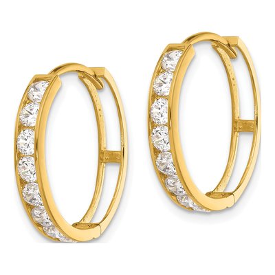 14K Yellow Gold 21mm CZ Huggie Hoop Earrings – view 2