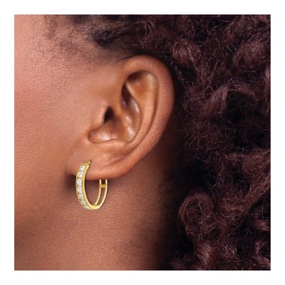 14K Yellow Gold 21mm CZ Huggie Hoop Earrings – view 3