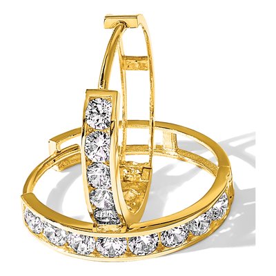 14K Yellow Gold 21mm CZ Huggie Hoop Earrings – view 5