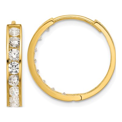14K Yellow Gold 21mm CZ Huggie Hoop Earrings
