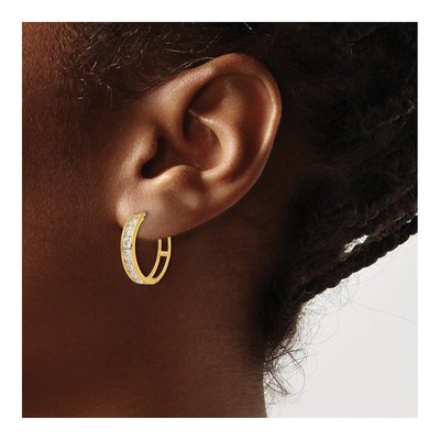 14K Yellow Gold 19mm CZ Huggie Hoop Earrings – view 3